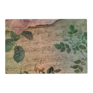 Steampunk Torn Rose Vintage Distressed Ephemera Placemat