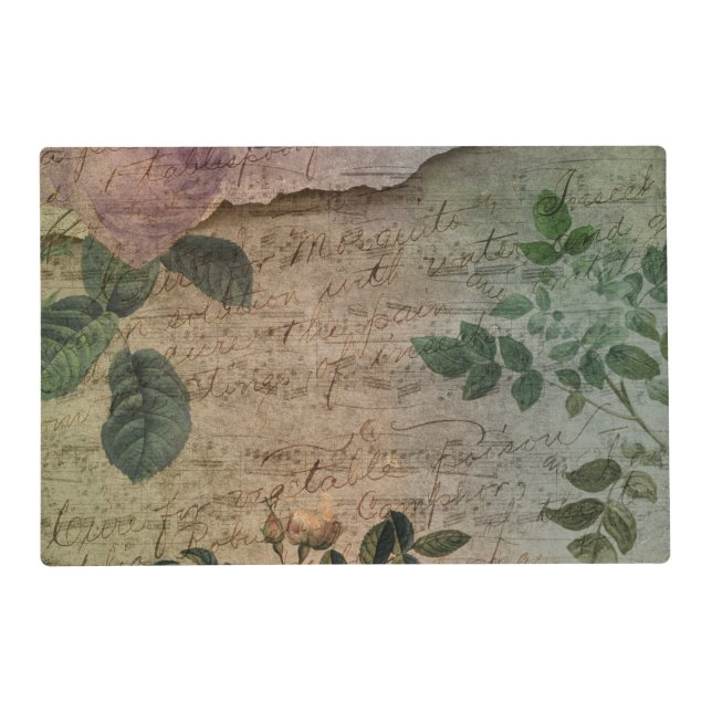 Steampunk Torn Rose | Vintage Distressed Ephemera Placemat (Front)