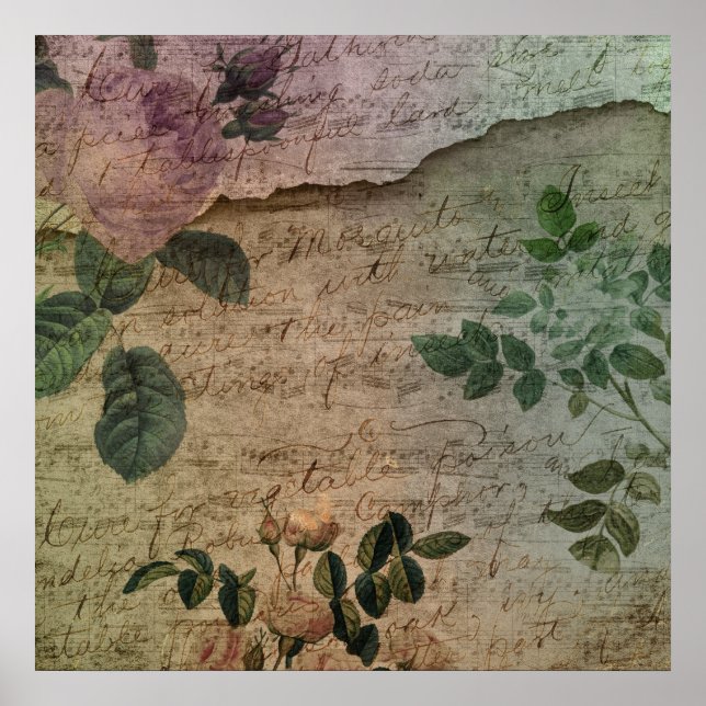 Steampunk Torn Rose | Vintage Distressed Ephemera Poster (Front)