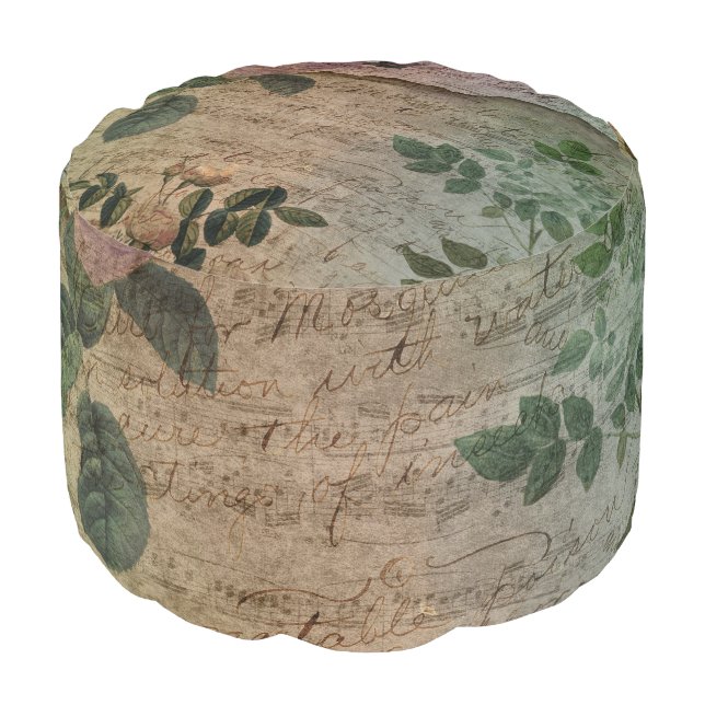 Steampunk Torn Rose | Vintage Distressed Ephemera Pouf (Angled Front)