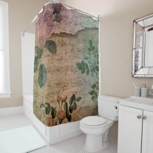 Steampunk Torn Rose  Vintage Distressed Ephemera Shower Curtain