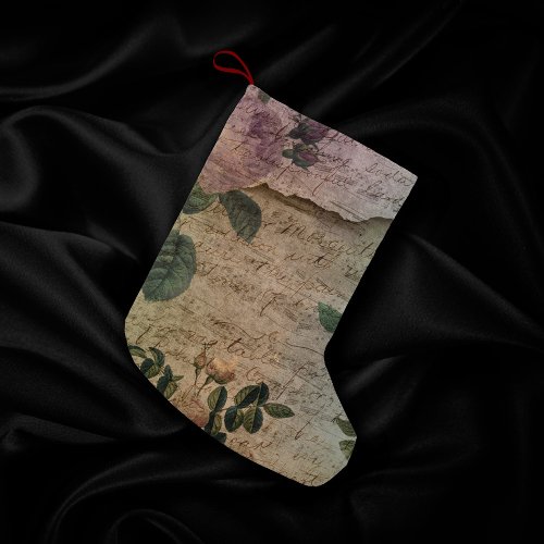 Steampunk Torn Rose  Vintage Distressed Ephemera Small Christmas Stocking