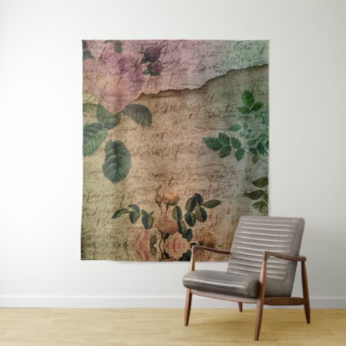 Steampunk Torn Rose  Vintage Distressed Ephemera Tapestry