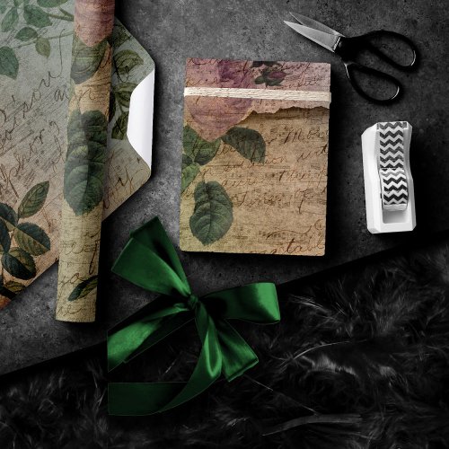 Steampunk Torn Rose  Vintage Distressed Ephemera Wrapping Paper