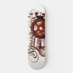 Steampunk Tractor Gears Clock Gold Grunge Rust Skateboard Deck