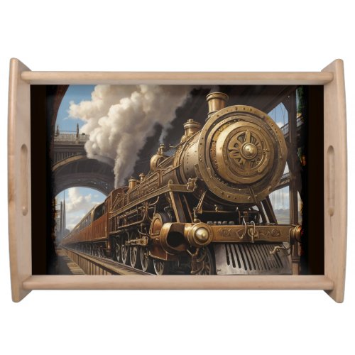 Steampunk Train and Victorian Bridge Serving Tray