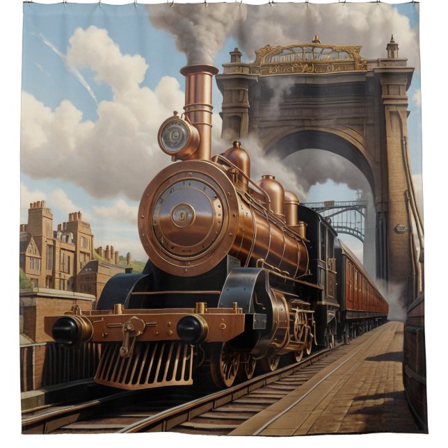 Steampunk Train Leaving London Shower Curtain (Front)