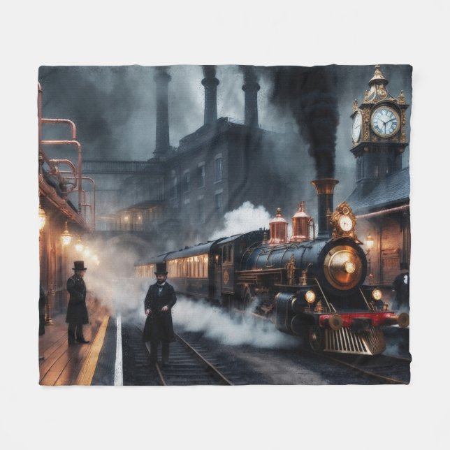 Steampunk Train Station  Fleece Blanket (Front (Horizontal))
