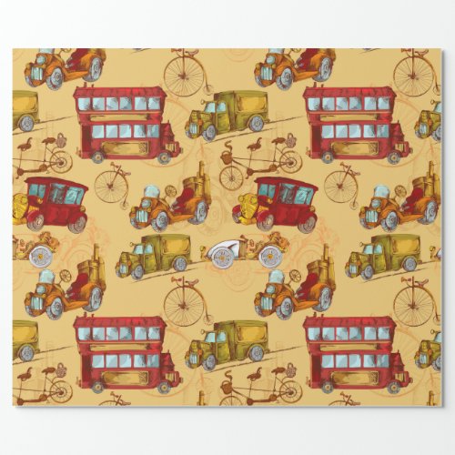 Steampunk transportation pattern wrapping paper