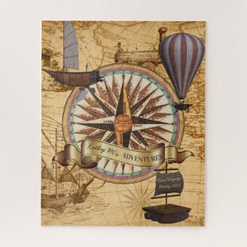Steampunk Travel Antique Map Compass Adventure Jigsaw Puzzle by BCVintageLove at Zazzle