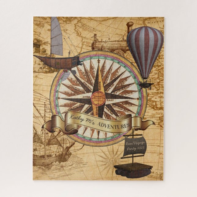 Steampunk Travel Antique Map Compass Adventure Jigsaw Puzzle (Vertical)