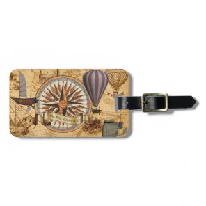 Steampunk Travel Antique Map Compass Adventure Luggage Tag