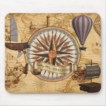 Steampunk Travel Antique Map Compass Adventure Mouse Pad by BCVintageLove at Zazzle