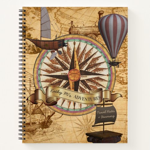 Steampunk Travel Antique Map Compass Adventure Notebook