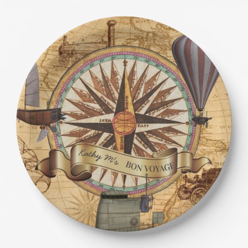 Steampunk Travel Antique Map Compass Adventure Paper Plates