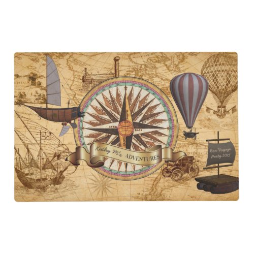 Steampunk Travel Antique Map Compass Adventure Placemat