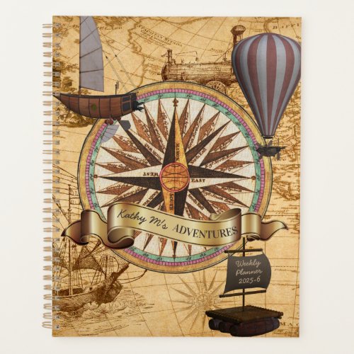 Steampunk Travel Antique Map Compass Adventure Planner