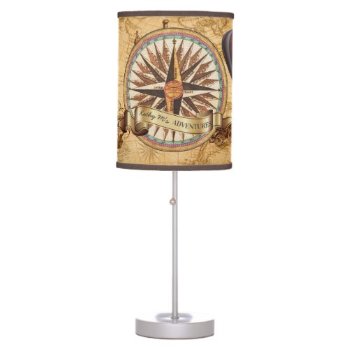 Steampunk Travel Antique Map Compass Adventure Table Lamp