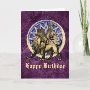 Steampunk Traveling Lion Customizable Birthday Card