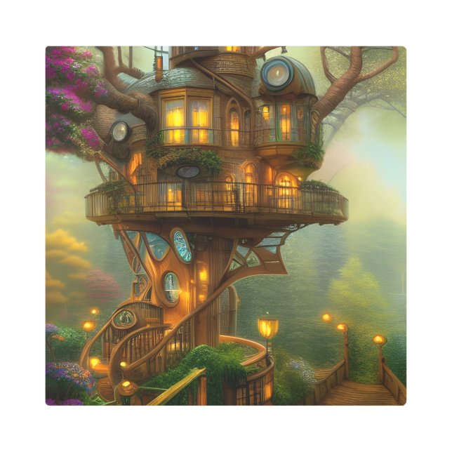 Steampunk Treehouse Observatory  Metal Print (Front)