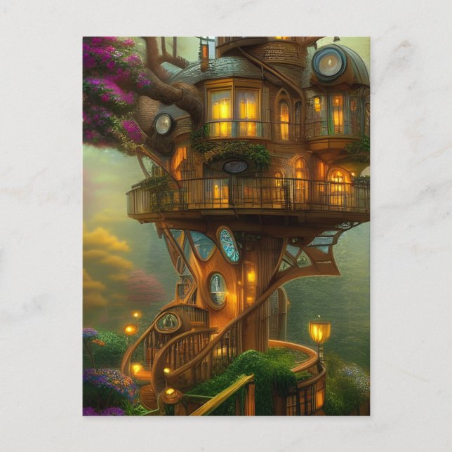 Steampunk Treehouse Observatory  Postcard (Front)