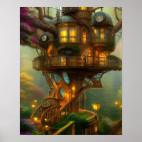 Steampunk Treehouse Observatory Poster