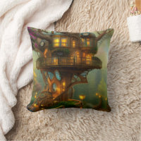 Steampunk Treehouse Observatory  Throw Pillow