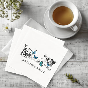 Steampunk Tribal Blue Butterflies Gear Swirl Napkins