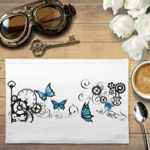 Steampunk Tribal Blue Butterflies Gear Swirl Placemat