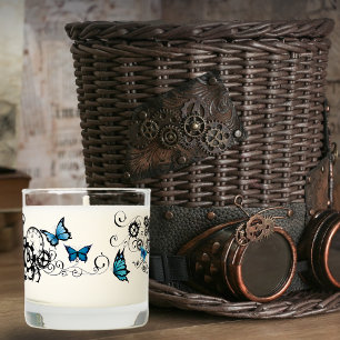 Steampunk Tribal Blue Butterflies Gear Swirl Scented Candle