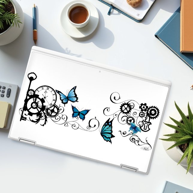 Steampunk Tribal Blue Butterflies HP Laptop Skin (Creator Uploaded)