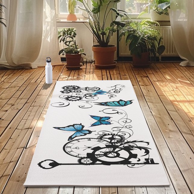Steampunk Tribal Blue Butterflies Yoga Mat (Creator Uploaded)