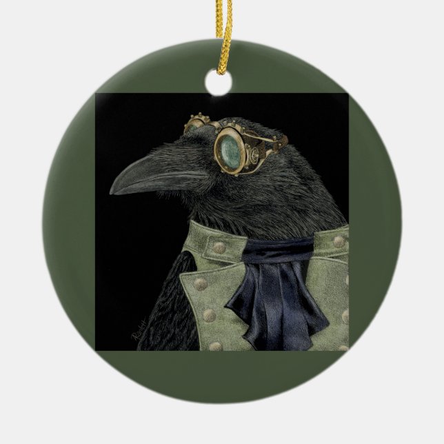 "Steampunk Trickster" - Raven Ornament (Front)