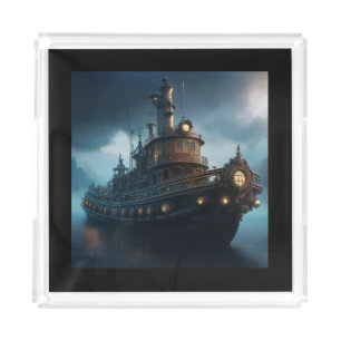 Steampunk Tugboat On A Cloudy Day Mousepad Acrylic Tray