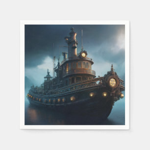 Steampunk Tugboat On A Cloudy Day Mousepad Napkins