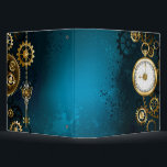 Steampunk turquoise Background with Gears 3 Ring Binder<br><div class="desc">Turquoise,  textured,  steampunk background with brass and gold gears,  a silver key and the clock. Steampunk style.</div>
