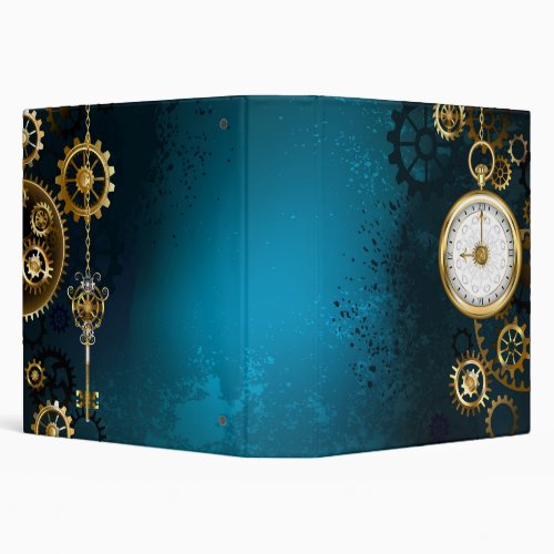 Steampunk turquoise Background with Gears 3 Ring Binder