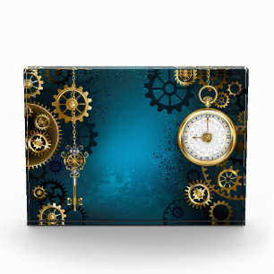 Steampunk turquoise Background with Gears Acrylic Award
