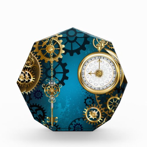 Steampunk turquoise Background with Gears Acrylic Award