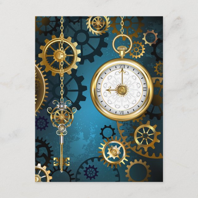 Steampunk turquoise Background with Gears Advice Card (Front)