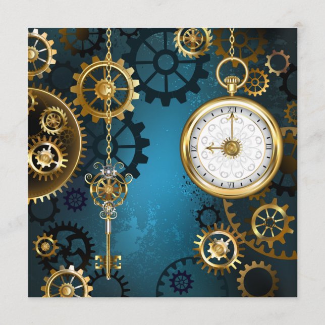 Steampunk turquoise Background with Gears Advice Card (Front)