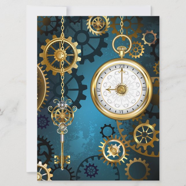 Steampunk turquoise Background with Gears Announcement (Front)