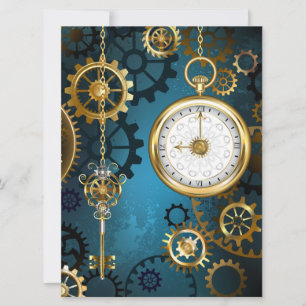 Steampunk turquoise Background with Gears Announcement
