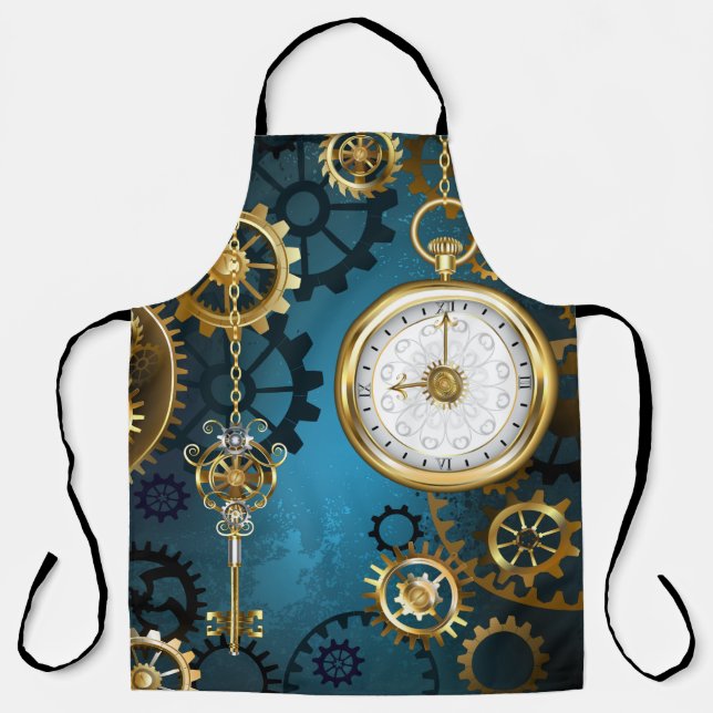 Steampunk turquoise Background with Gears Apron (Front)