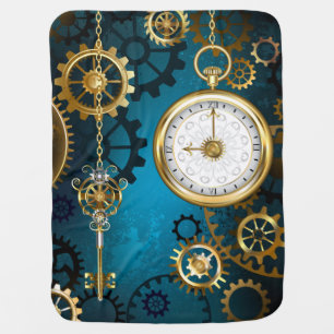 Steampunk turquoise Background with Gears Baby Blanket
