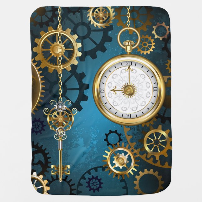 Steampunk turquoise Background with Gears Baby Blanket (Front)