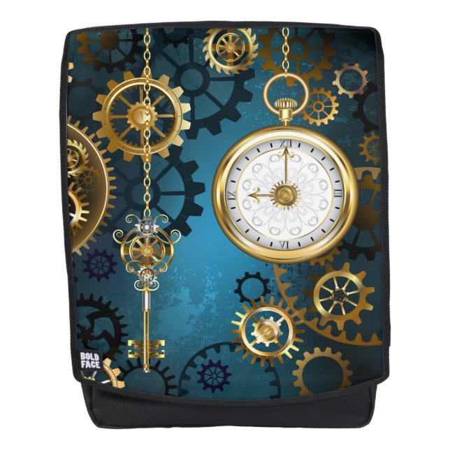 Steampunk turquoise Background with Gears Backpack (Front)