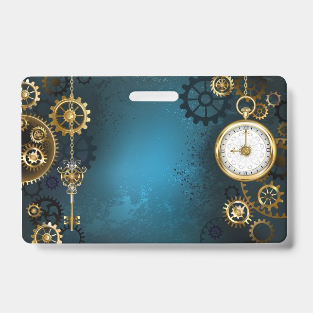 Steampunk turquoise Background with Gears Badge (Front)