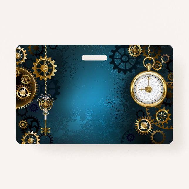 Steampunk turquoise Background with Gears Badge (Front)