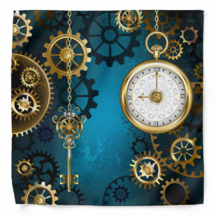 Steampunk turquoise Background with Gears Bandana